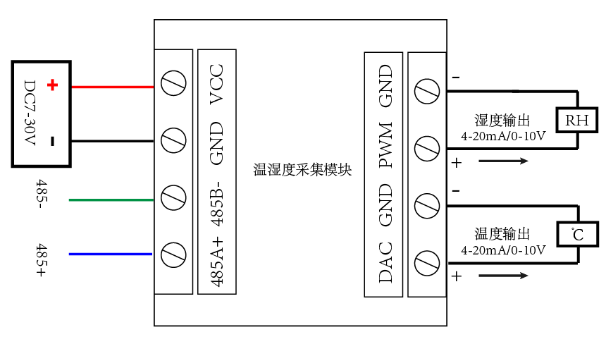 WS2-RS-E 溫濕度傳感器接線說明 WS2-RS-E 溫濕度傳感器接線說明